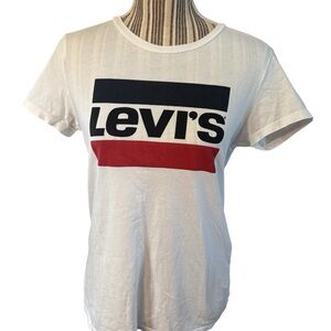 Levi's Tee Small White Short Slvs Blue Black Red Logo Stripes Cotton Sportswear